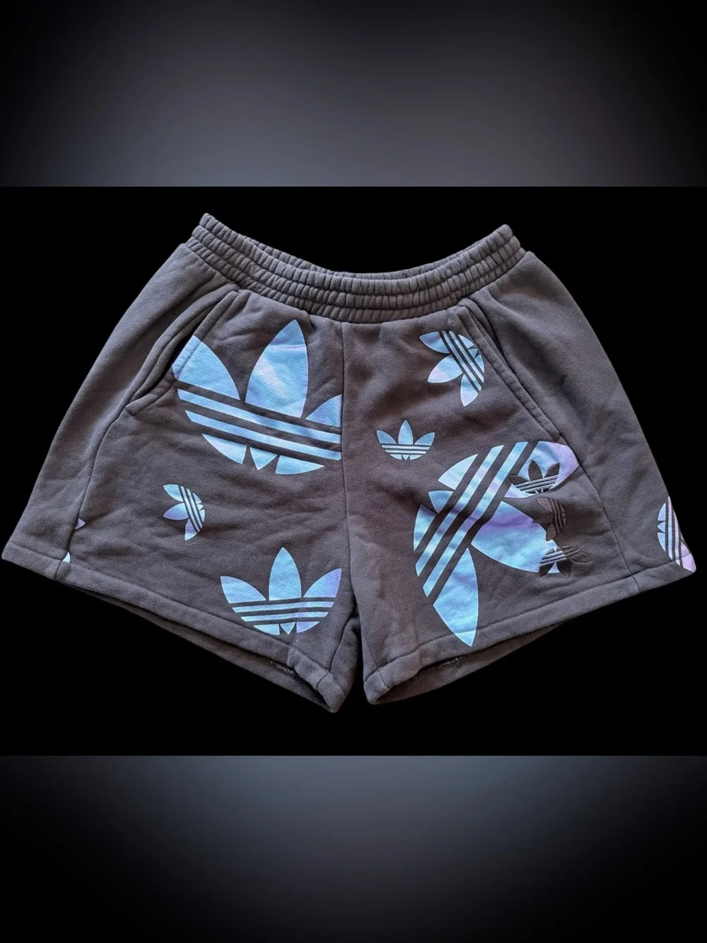 Adidas Originals Big Trefoil Shorts Mens M Gray Blue Iridescent Sweat Shorts